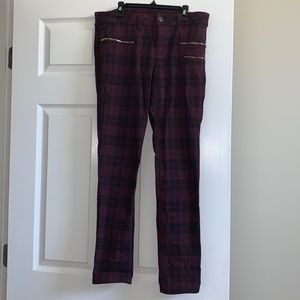 Purple and black plaid stretchy skinny jeans